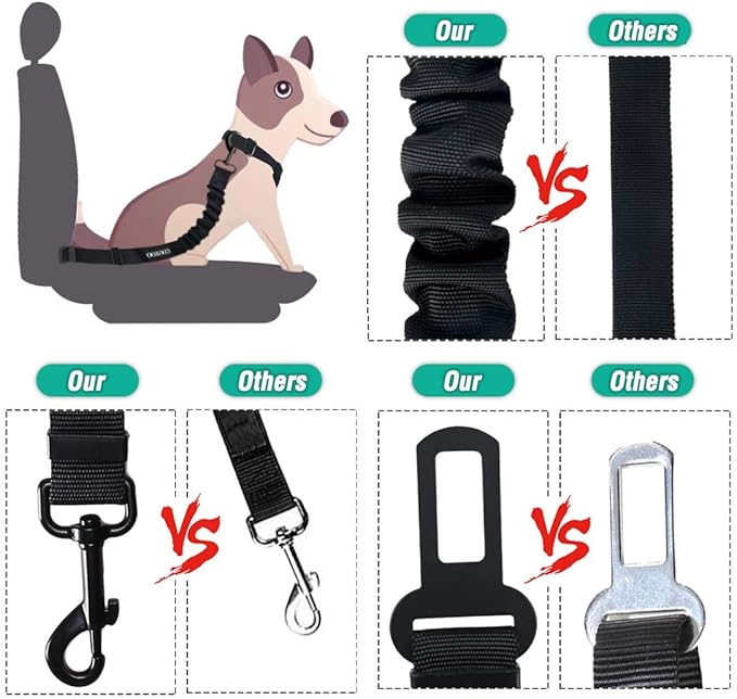 COOYOO Dog Seat Belt, Durability Retractable Dog Car Harness Adjustable Dog Seat Belt for Vehicle Nylon Pet Safety Seat Belts Heavy Duty & Elastic (1 Pack Black)