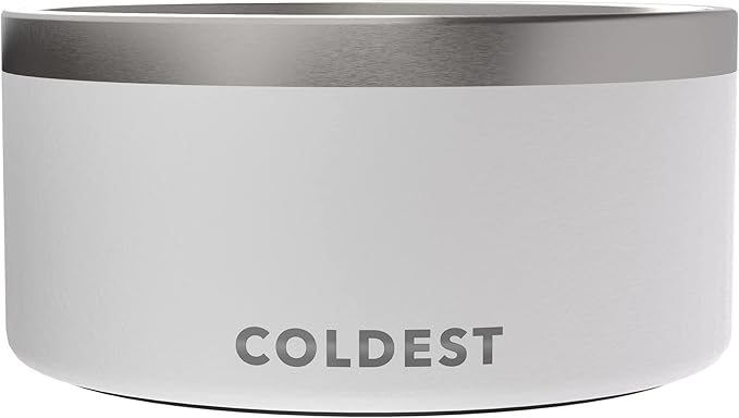 Coldest Dog Bowl - Anti Rust Metal, Non Slip, 3 Layers Insulated Stainless Steel Dog Bowls - Spill Proof & Heavy Duty - Water Bowl for Dogs, Cats & Pets, Dish Washer Safe (200 oz, Epic White)