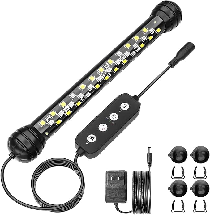 Led Aquarium Light with Timer, Submersible Aquarium Plant Light, Fish Tank Light with Auto On/Off, 3 Lighting Modes, Adjustable Brightness (7 inch for 7.8-17inch Planted Tank), 5W