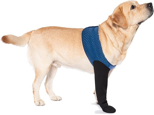 COODEO Dog Socks to Prevent Licking Paws, Healing Boots & Paw Protectors with Non-Slip Bottoms for Wound Protection, Waterproof Sleeve Shoes for Licking（Blue，M_Left