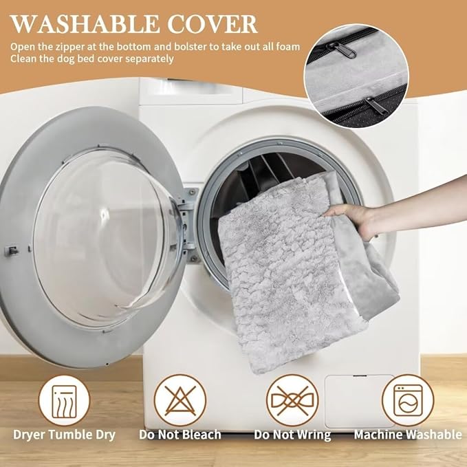 Comfort Expression Large Dog Beds Orthopedic Foam, Waterproof Dog Beds for Dogs Sofa Comfy Pet Bed with Washable Removable Cover & Non-Slip Bottom(Large,Grey White)