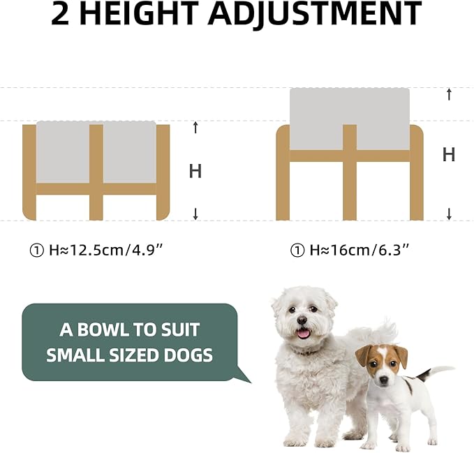 Ceramic Raised Dog and Cat Bowl Set, 2 Heights Elevated Stand, Food and Water Bowl for Small Breed Dogs, Weighted Dog Dishes, Pet Bowl(6.1'',28.7oz, Grey)