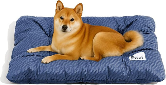 FUNNY FUZZY 2 in 1 Dog Bed Crate Pad Mat, Washable Reversible Pet Floor Mats,Fluffy Kennel Pad for Small Large Sized Dog,Indoor Cats,Sleeping Mattress,35.4" × 22.8", Midnight Blue