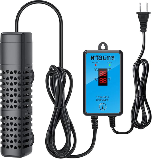 HiTauing Aquarium Heater, Upgraded 100W Fish Tank Heater with Intelligent Leaving Water Automatically Stop Heating and Advanced Temperature Control System, Suitable for Saltwater and Freshwater