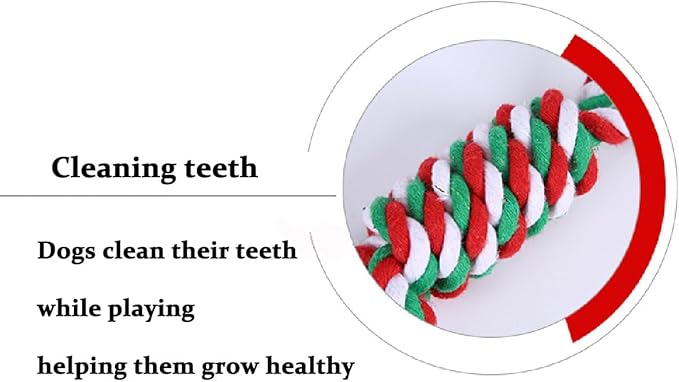 Chew Toys for Small and Medium Dogs - Teeth Cleaning, Gum Massage, Boredom Relief - Christmas Ball Rope Toy Set of 4
