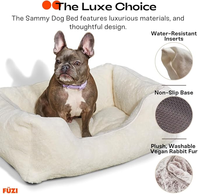 FUZI Luxury Aesthetic Dog Bed for Small Dogs with Washable Cover, Pet Couch, Pet Bed with Sides, Non-Slip Bottom, Soft & Durable Calming Dog Bed, Faux Rabbit Fur Cover, Small 25.1x16.75x9.5 Dark Grey