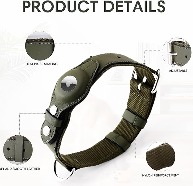 AirTag Dog Collar Soft Leather Webbing Dog Collar for AirTag Provides Double Protection for Small Medium and Large Dogs(Blue,S)