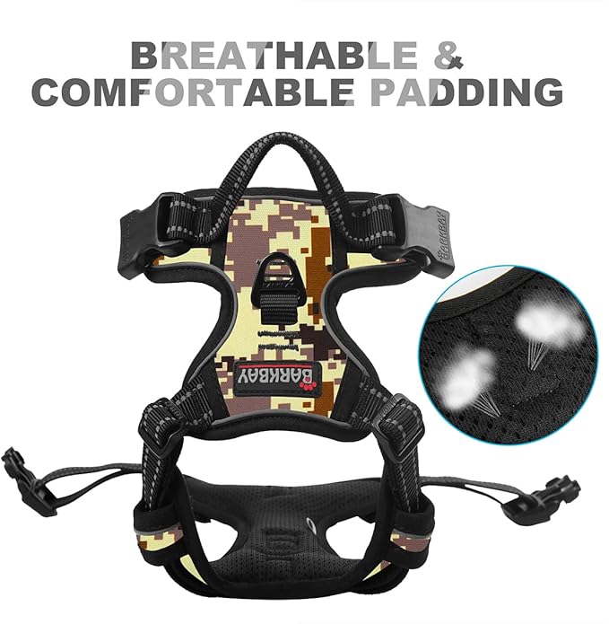 BARKBAY No Pull Dog Harness Front Clip Heavy Duty Reflective Easy Control Handle for Large Dog Walking(Desert camo,L)