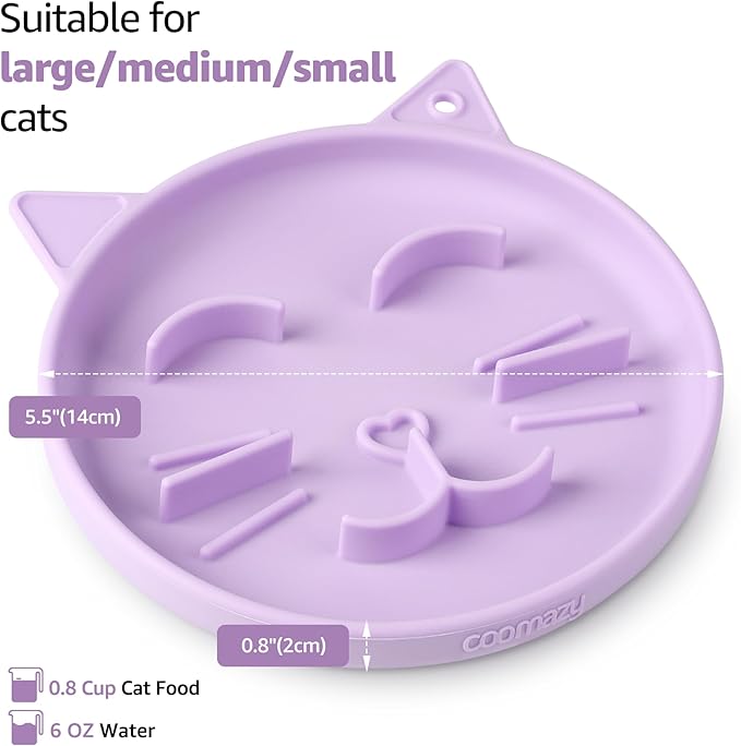 Coomazy Silicone Slow Feeder Dog Cat Bowls, Interactive Puzzle Toy for Pets Dry/Wet Food Training, Keeps Dogs Cats Busy, Prevents Puppy Kitty Overeating (Purple, 0.8 Cup)