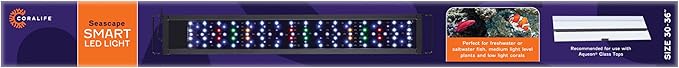 Coralife Fish Tank Aquarium Seascape WiFi/Bluetooth Smart LED Light Fixture, 30-36"