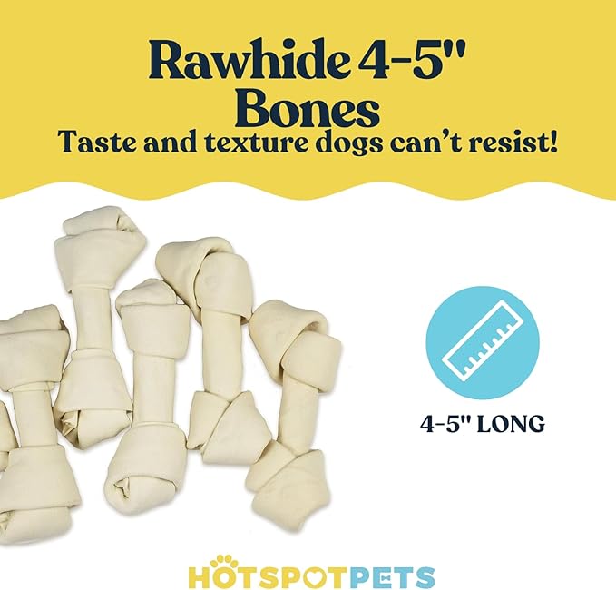 Hotspot Pets 4–5 Inch Rawhide Dog Bones (10 Pack) – USDA Certified Facility, from Grass-Fed Brazilian Cows, Supports Dental Health & Good Behavior