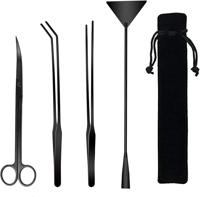 Aquarium Scissor Tweezers Spatula Tool - 4 in 1 Stainless Steel Aquatic Plants Aquascaping Tools Set for Fish Starter Kits & Aquariums Tank(Black)