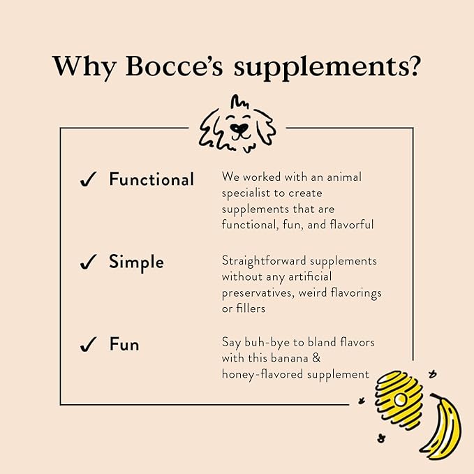 Bocce's Bakery Calming Supplement for Dogs, Daily Chews Made in The USA with Chamomile, Lemon Balm, L-Theanine & Melatonin, Supports Stress, Peanut Butter & Honey, 60 ct