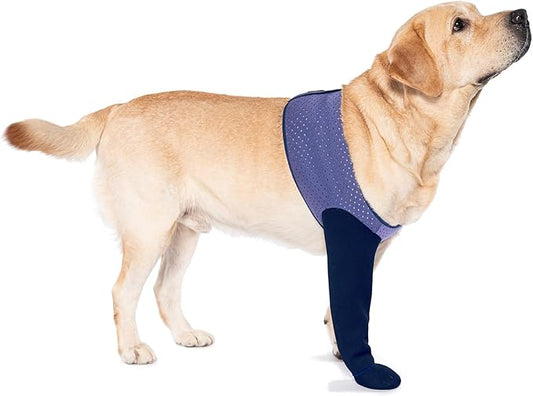 COODEO Dog Socks to Prevent Licking Paws, Healing Boots & Paw Protectors with Non-Slip Bottoms for Wound Protection, Waterproof Sleeve Shoes for Licking（Purple，2XL_Right