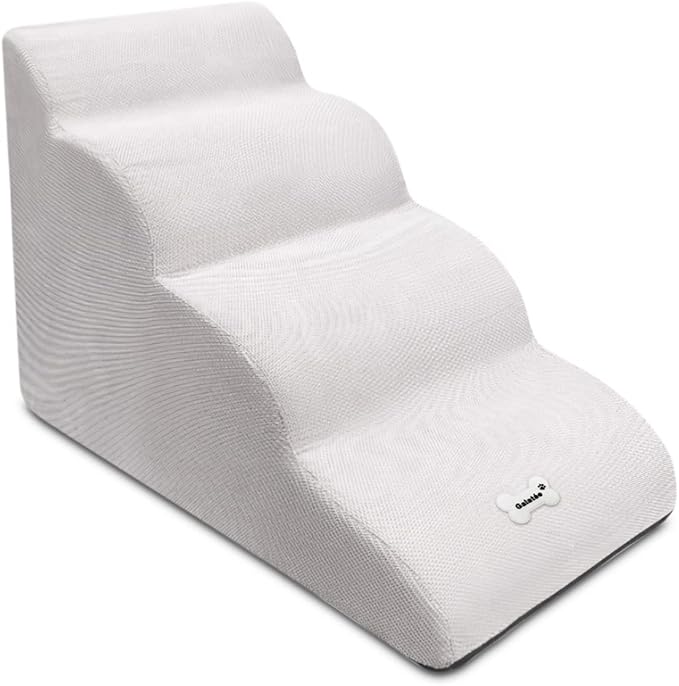 Dog Stairs, Removable and Washable Pet Stairs, 4-Steps Non-Slip Pet Ramp, Dogs Steps for High Bed Sofa, High Resilience Sponge Dog Stairs(White)