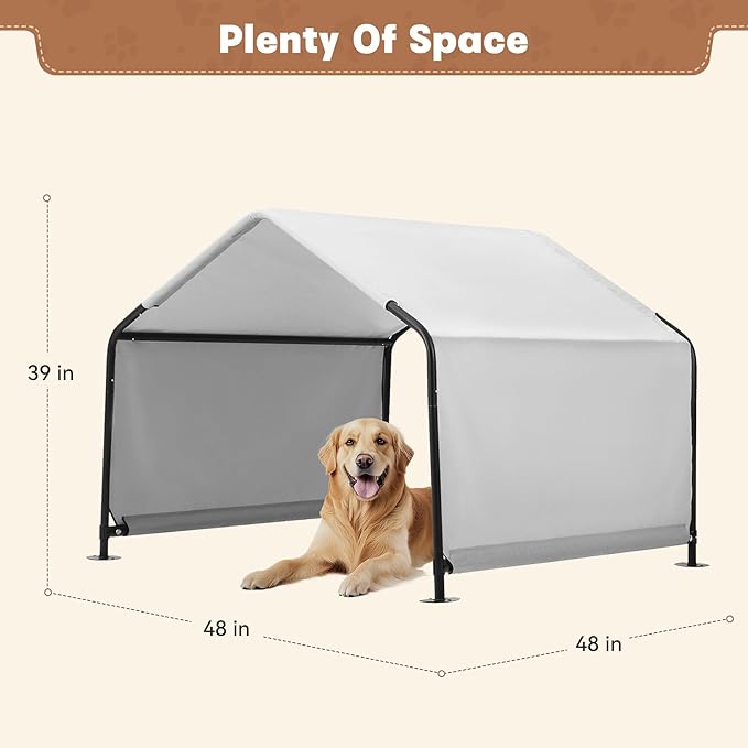 Dog Shade Shelter Outdoor 4'x4'x3' Tent for Large Medium Dogs, Outside Sun Rain Canopy Pet House for Cats Pigs Livestock with Waterproof Roof Ground Nails,Grey