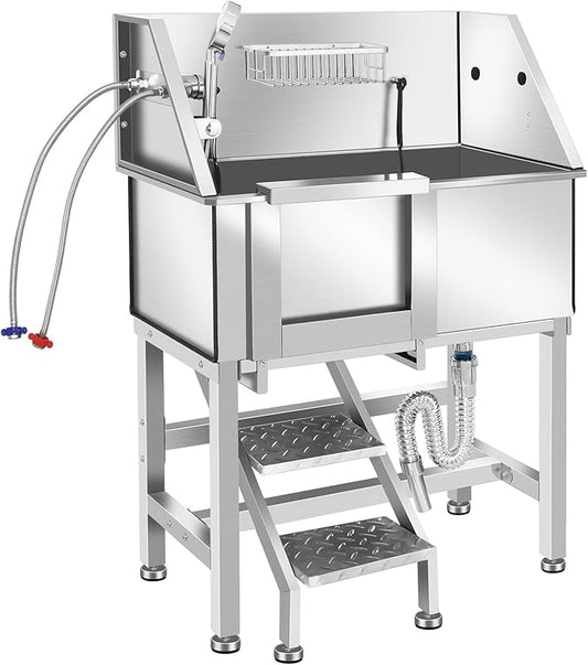 Dog Washing Station 38'' Stainless Steel Pet Grooming Tub for Large Dogs Over-Size Professional Dog Grooming Bathtub Station Wash Shower Sink Pet Grooming Bathtub Station