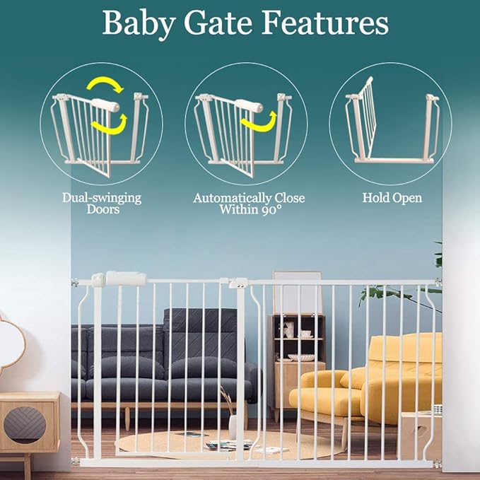 ALLAIBB Extra Wide Pressure Mounted Baby Gate Walk Through Child Kids Safety Toddler Tension White Long Large Pet Dog Gates with Extension for doorways Kitchen (29.13-33.86"/74-86cm)