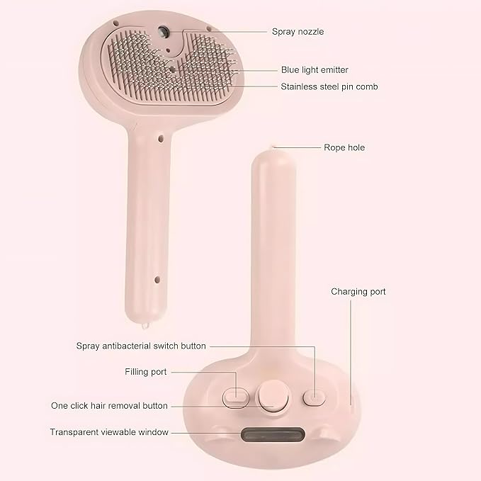 4 in 1 Cat Steam Brush: steam brush for cats, Grooming, Shedding, Mist Spray, Hair Removal Comb & Massager, USB Rechargeable Self Cleaning cat steam brushes for indoor cats - White