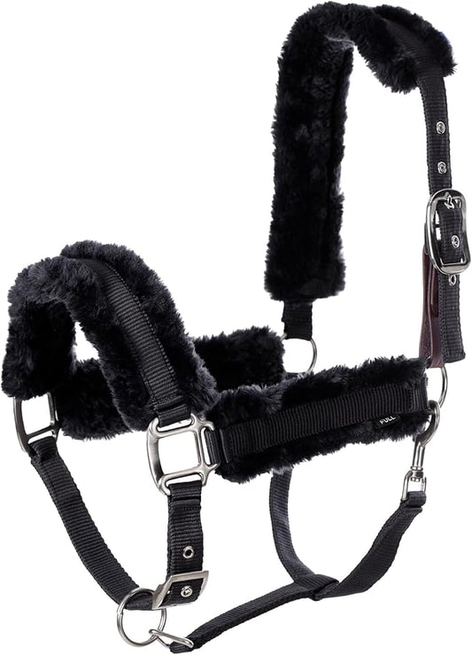 Equinavia Valkyrie Soft Ultra Fleece Padded Adjustable Breakaway Horse Halter - Black/Black - Cob
