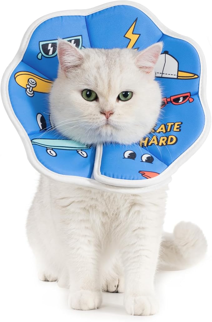 Avont Soft Cat Recovery Cone Collar, Adjustable Lightweight Kitten E-Collar for Small Dogs, Comfortable Neck Donut Stop Licking Scratching After Surgery -Skate(XS)