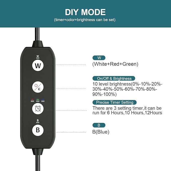 Led Aquarium Light with Timer, Submersible Aquarium Plant Light, Fish Tank Light with Auto On/Off, 3 Lighting Modes, Adjustable Brightness (15 inch for 16-27inch Planted Tank), 9W