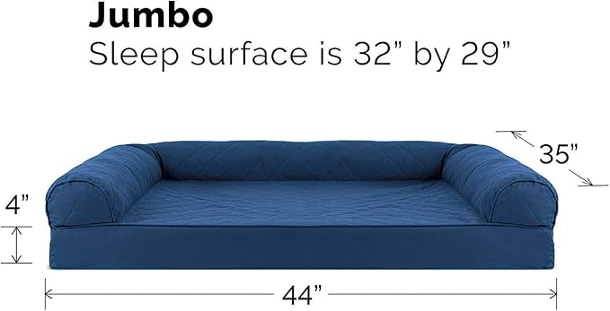 Furhaven Cooling Gel Dog Bed for Large Dogs w/ Removable Bolsters & Washable Cover, For Dogs Up to 95 lbs - Quilted Sofa - Navy (Blue), Jumbo/XL