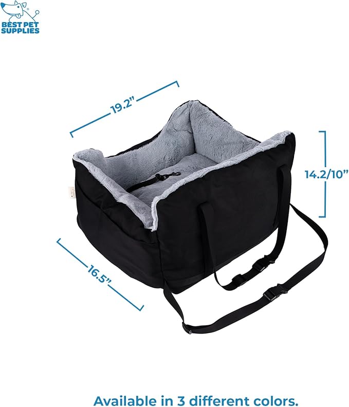 Best Pet Supplies Dog Pet Booster Seat, Dog Car Seats for Small Dogs & Medium Dogs, Soft Plush Cushion with Comfortable Bedding, Secure Straps, and Tall Pillow, Black