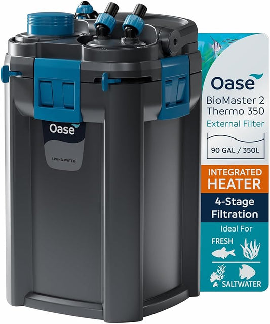 OASE BioMaster 2 Thermo 350 Canister Filter for Aquariums – External Aquarium Filter with Built-in Heater – EasyClean Pre-Filter, Quiet Operation – Freshwater & Saltwater, Up to 90 Gallons