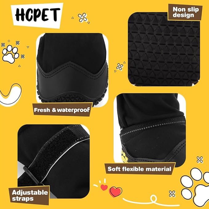 Hcpet Dog Shoes, Dog Boots & Paw Protectors for Winter Snowy Days, Rainy Weather, Outdoor Anti-Slip Sole Dog Booties for Hardwood Floor Black-Leg 2
