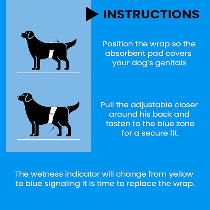 BV Dog Diapers Male Medium (Waist 13-23in) Super Absorbent - 50 Count Disposable - Doggie Diapers with Wetness Indicator - Adjustable Male Dog Wraps - Ideal for Incontinence/Training