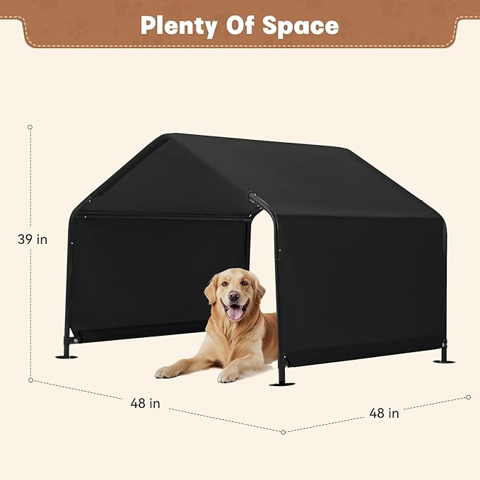 Dog Shade Shelter Outdoor 4'x4'x3' Tent for Large Medium Dogs, Outside Sun Rain Canopy Pet House for Cats Pigs Livestock with Waterproof Roof Ground Nails,Black