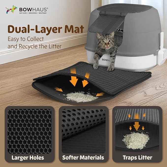 Detachable Cat Litter Box with Lid, 3-in-1 Cat Toilet of Cats, Large Space Anti-Leakage Cat Litter Box with Scoop, Cat Mat & Odor Fitter, Dark Grey