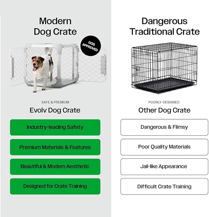 DIGGS Evolv Dog Crate - Slim, Durable Dog Kennel with Removable Ceiling Panel and Modular Design - Safe, Stylish, and Convenient (Ash, Intermediate)