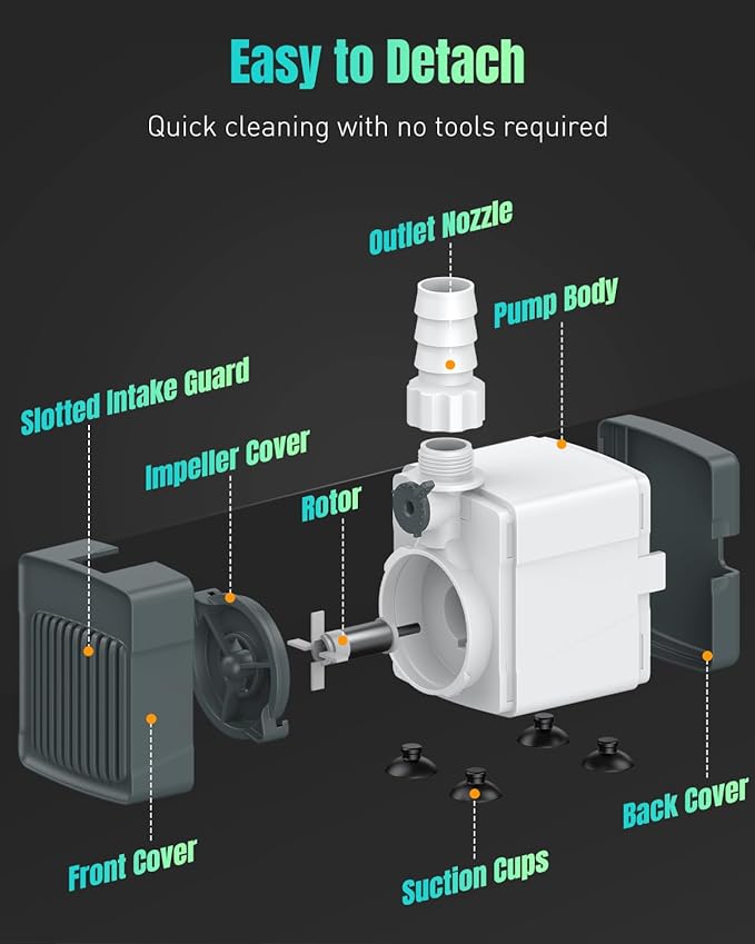 Pawfly 210 GPH Fountain Pump, 15 W Submersible Water Pump with 5.2 ft. High Lift and 4 Nozzles, Quiet Water Fountain Pump for Aquarium Fish Tank Waterfall Pond & Hydroponics
