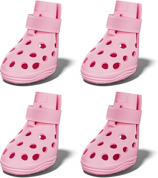 Dog Shoes for Hot Pavement, Breathable Dog Boots Paw Protectors with Adjustable Straps & Non-Slip Sole, Easy On & Off, Waterproof, Easy-Cleaning (Pink, L)