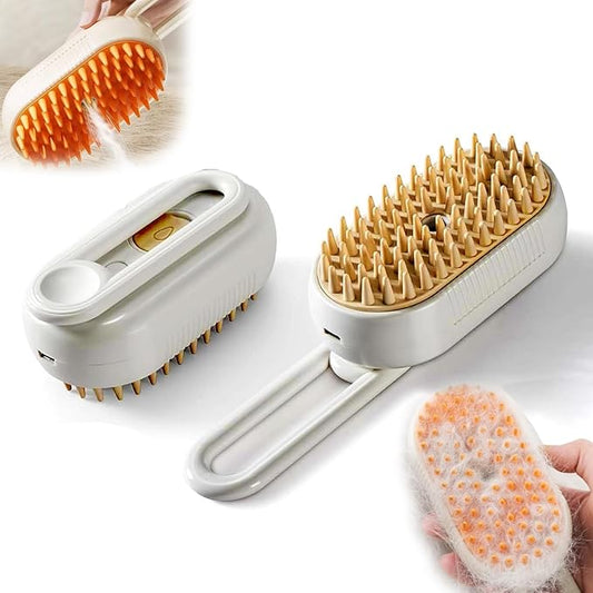 4 in 1 Cat Steam Brush for Shedding, Rechargeable Steam Cat Brush With Rotating Handle, for Massaging and Cleaning Shedding Pet Hair, for Cats Dogs (White)