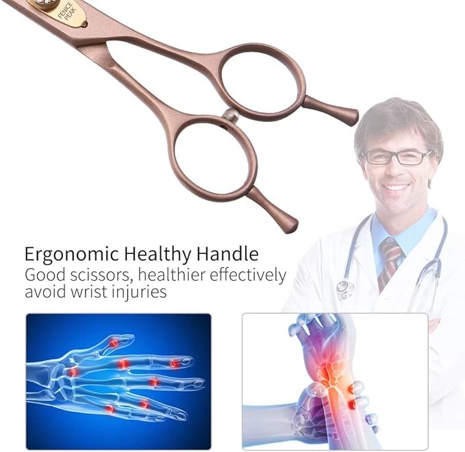 Fenice Peak Professional Curved Dog Grooming Scissors 7'' Rose Gold 440C Stainless Steel Pet Cutting Shears Safety Trimming Shearing for Dogs Cats