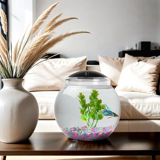 1-Gallon Globe Fish Tank with LED Lighting (7 Color Selections), Impact-Resistant Plastic