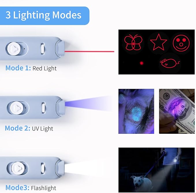 Cat Laser Toys, 2 in 1 Laser Pointer Cat Toys,Internative Cat Toys for Indoor Cats,3+5 Light Modes Cat Wand Toy, Retractable Cat Feather Toys, Long Range Kitten Toys,USB Rechargeable (Blue)