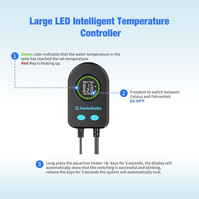 Submersible Aquarium Heater 100W/200W/300W/500W, Fish Tank Heater with high-Temperature Protection and Turtle Tank Heater with Automatic Power-Off When Leaving seawater or Freshwater.