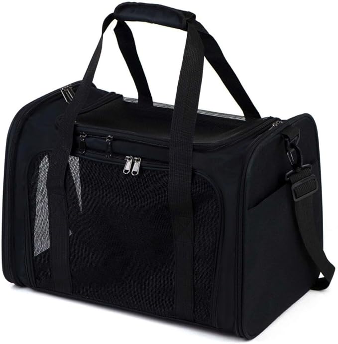 Airline Approved Soft Sided Pet Carrier for Small and Medium Dogs, Cats, and Puppies (Up to 15 lbs), Collapsible Portable Travel Bag for Dogs Cats (Black)