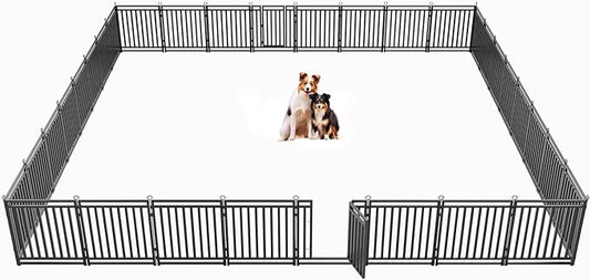 Dog Fence Outdoor Indoor, 32" Inch Height 32 Panels Dog Playpen for Large/Medium/Small Dogs Metal Dog Pen for Yard Camping and RV | Black-Silver