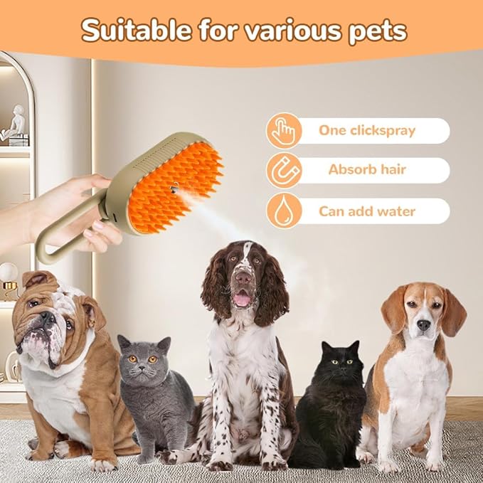 Cat Steam Brush 2025 New Pet Steam Groomer Comb, Painless Grooming Massage, 3 In 1 Water Brush for Cats Dogs (Mix)