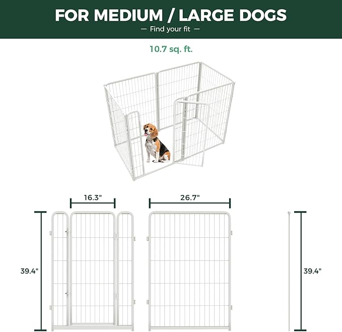 FXW Homeplus Unleashed Indoor Dog Playpen - Stress-Free and Safe Play, Heavy Duty 40 Inch 6 Wire Panels Dog Pen for Medium and Large Dogs, White│Patented