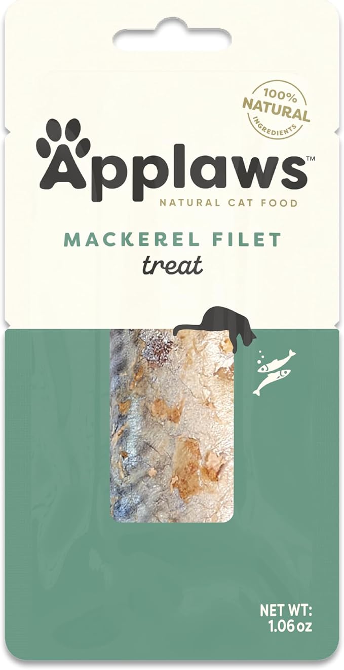Applaws Natural Cat Treats, Grain-Free, High-Protein Whole Mackerel Loins, Single-Ingredient Healthy Snack for Cats (12 x 1.06 oz Loins)