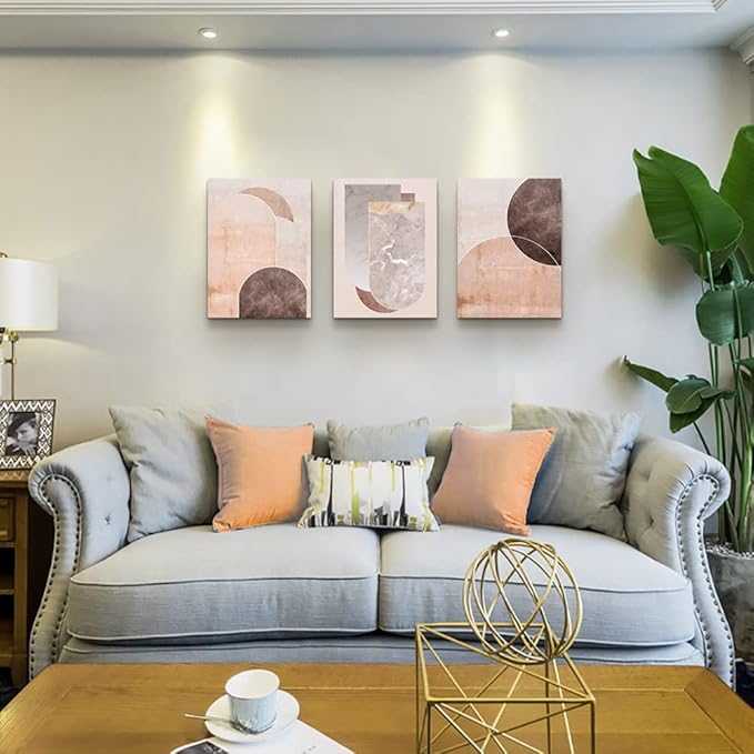 AHUASJART Boho Wall Decor Living Room Canvas Wall Art For Office Large Size Wall Decorations For Bedroom Modern Abstract Geometry Paintings Canvas Pictures Artwork Inspirational Home Decor 3 Piece