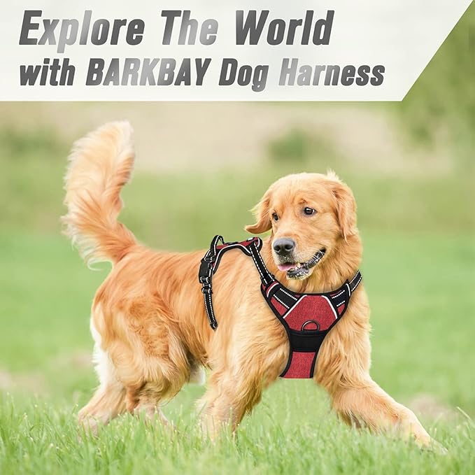 BARKBAY No Pull Dog Harness Front Clip Heavy Duty Reflective Easy Control Handle for Large Dog Walking(Rio Red,M)