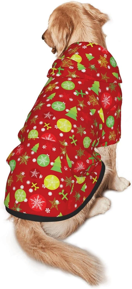 Christmas Tree Print Hoodie,Christmas Cosplay Dog Clothes with Pocket and Hat Winter Clothes Sweaters Small