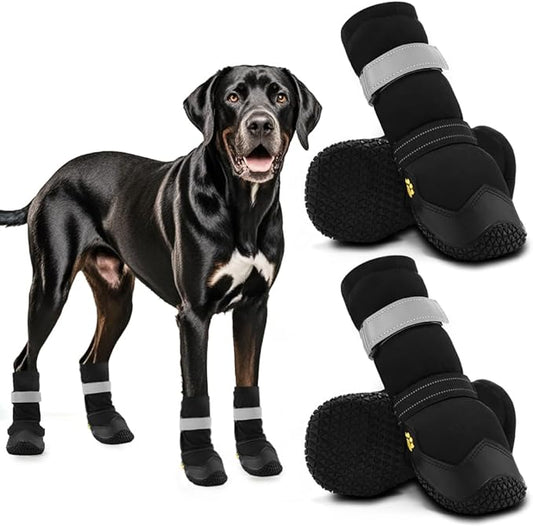 Hcpet Dog Shoes, Dog Boots & Paw Protectors for Winter Snowy Days, Rainy Weather, Outdoor Anti-Slip Sole Dog Booties for Hardwood Floor Black-Leg 6